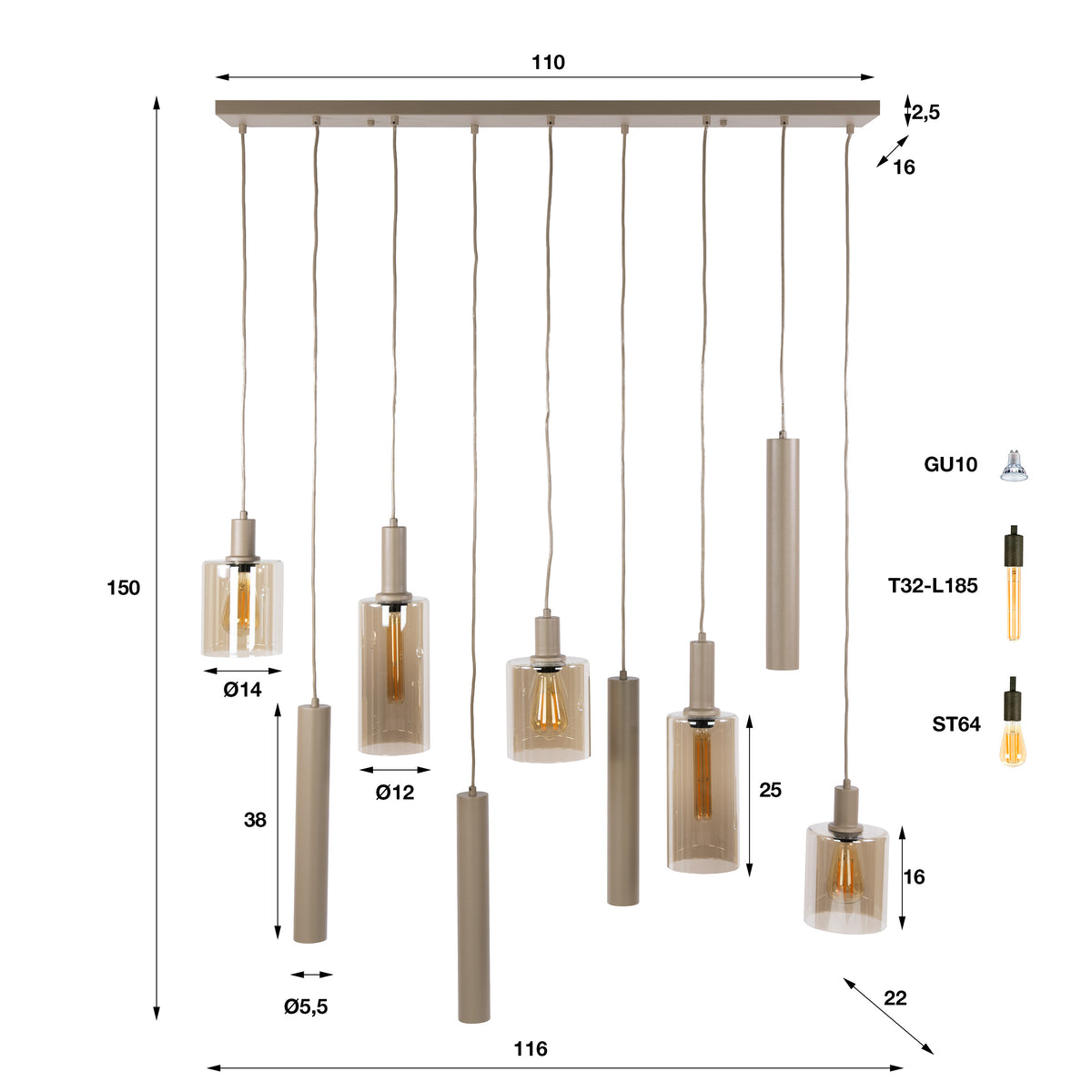 Riippuvalaisin Ambrio, 5+4-valoinen / Beige