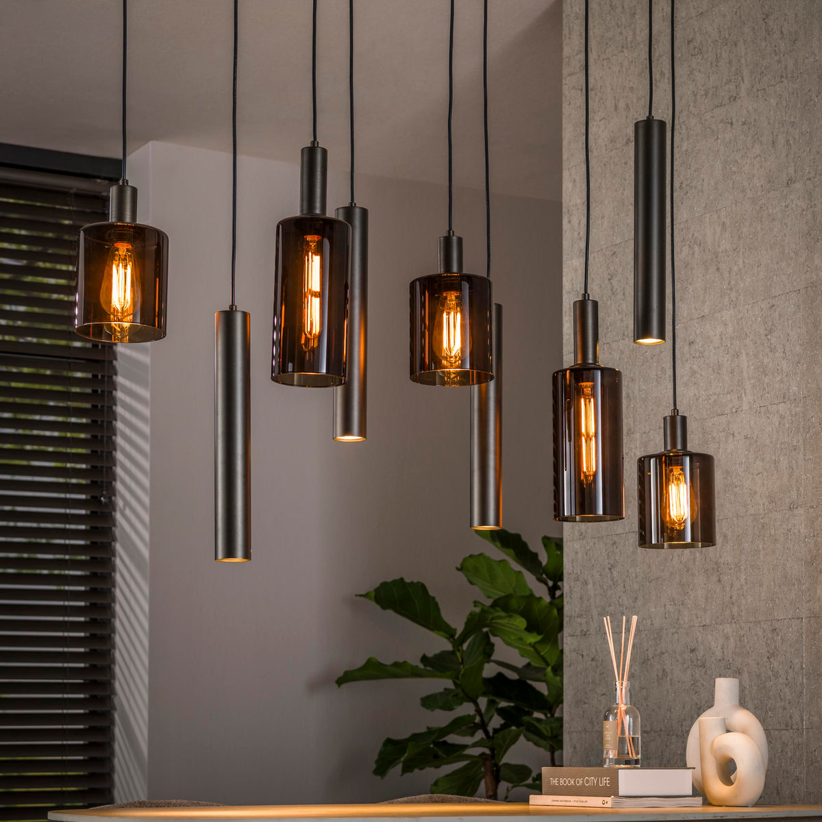 Ambrio 5+4-light pendant lamp / Sienna brown