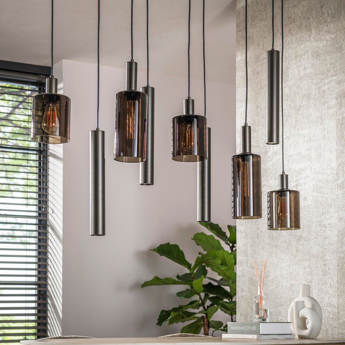 Ambrio 5+4-light pendant lamp / Sienna brown